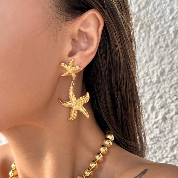 Jewelry - 24K Gold Starfish Earrings*Ocean Inspired Earrings*Waterproof*Sweatproof